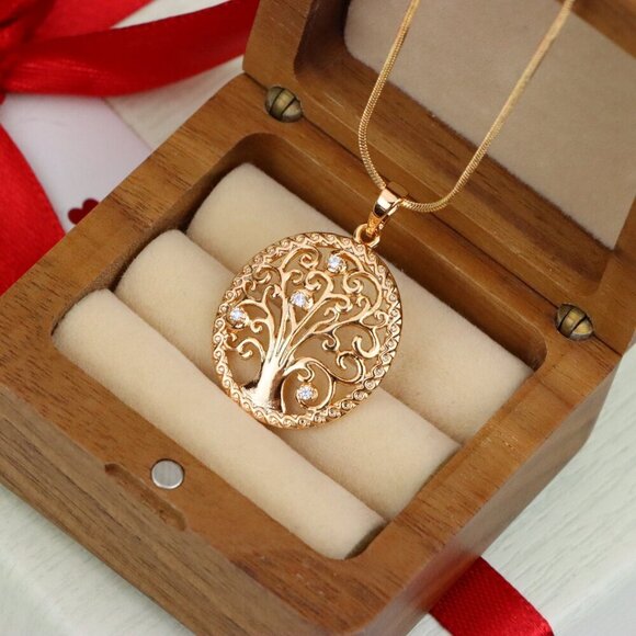 "Rose Gold Tree of Life Pendant with Elegant Cutout and Crystals, XPPT1523 - Picture 9 of 13